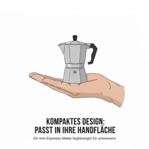 Ein kompakter mini espresso maker leichtgewicht liegt leicht auf einer Handfläche.