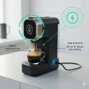 Der starke tragbare Espressomaschine Akku – Lange Laufzeit und einfache Lademöglichkeit für mehrere Tassen Espresso.