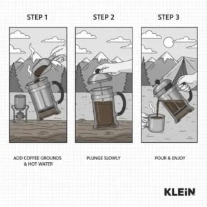 Schritt-für-Schritt-Anleitung zur Verwendung der camping french press klein beim Zelten.