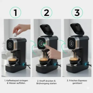Einfache Bedienung: Kaffeepulver und Wasser in die tragbare Espressomaschine Akku einfüllen.