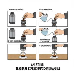 Schritt-für-Schritt Anleitung zur Nutzung einer tragbare espressomaschine manuell.
