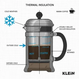 Querschnitt-Illustration der Thermo-Isolierung einer camping french press klein.