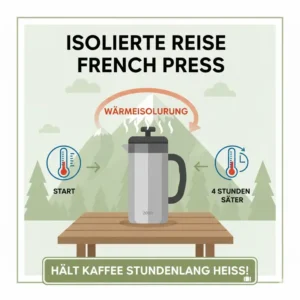 Infografik zur doppelwandigen Isolierung der reise french press leicht unterwegs.