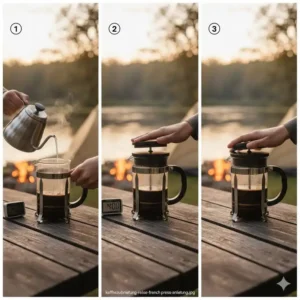 Schritt-für-Schritt Anleitung zur Zubereitung im French Press Reisekaffeemaschine Test.
