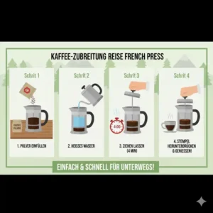 Schritt-für-Schritt Kaffeezubereitung mit einer reise french press leicht im Freien.