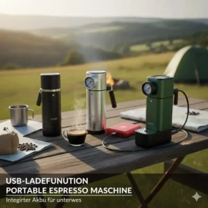 USB-Ladefunktion und Akku einer portable espresso maschine test 2026 für unterwegs.