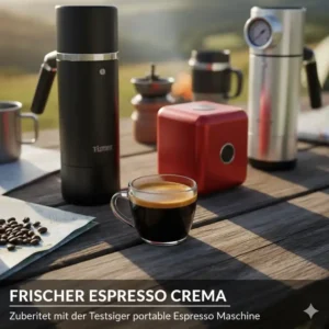 Frischer Espresso mit dichter Crema, zubereitet mit der portable espresso maschine test 2026.