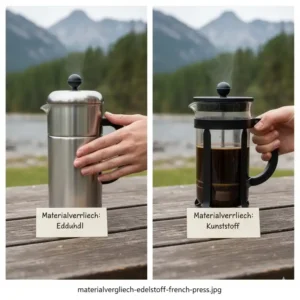 Edelstahl und Kunststoff im direkten French Press Reisekaffeemaschine Test Vergleich.