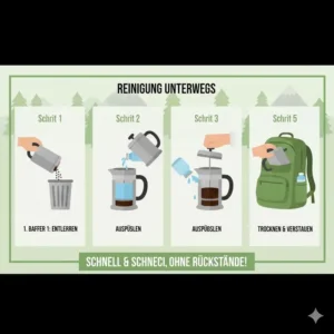 Einfache Reinigung einer reise french press leicht ohne viel Wasserverbrauch.