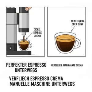 Illustration der perfekten Espresso-Crema aus einer tragbare espressomaschine manuell.