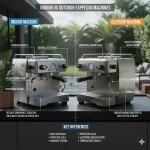 Grafischer Vergleich zwischen einer Standardmaschine und einer espressomaschine outdoor wetterfest.