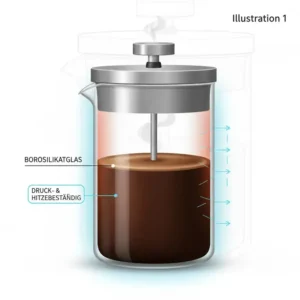 Das hitze- und bruchsichere Glas der mini French Press druckbeständig.