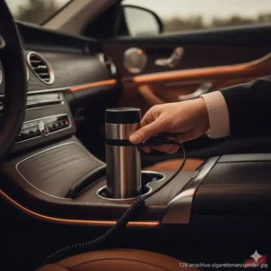 Das Stromkabel der Kapselmaschine 12V Auto am Zigarettenanzünder angeschlossen.