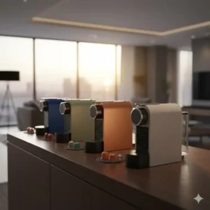 Verschiedene Farbvarianten der mini kapselkaffeemaschine hotel für modernes Innendesign.