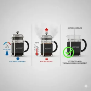 Die Hitzebeständigkeit der french press glas bruchsicher bei kochendem Wasser.