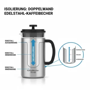 Technische Zeichnung der Doppelwand-Isolierung für den french press kaffeebecher 2in1.