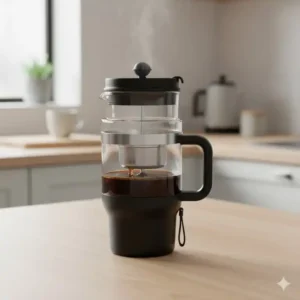 Frischer Kaffee wird direkt in einem french press to go becher zubereitet.