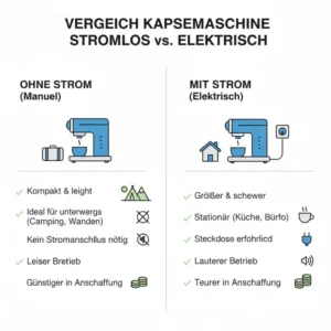 Ein direkter Vergleich zwischen einer portable kapselmaschine ohne strom und einer elektrischen Maschine.