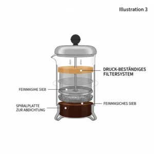 Das feinmaschige Edelstahl-Sieb der mini French Press druckbeständig.