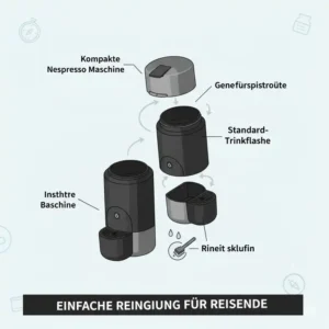 Anleitung zur einfachen Reinigung der nespresso reise maschine kompakt für unterwegs.