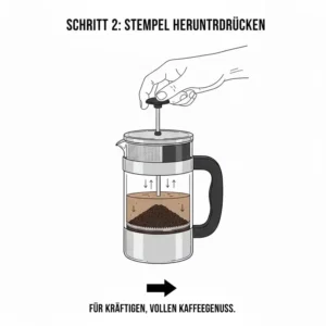 Das Herunterdrücken des Siebes bei einer französische presse reisemodell.