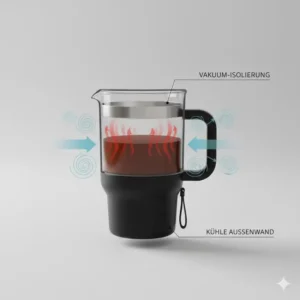 Illustration der Doppelwand-Isolierung von einem french press to go becher.