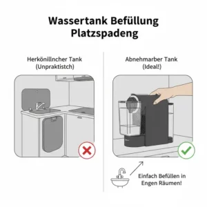 Detailansicht der einfachen Wassertank-Befüllung für eine kleine kapselmaschine wohnmobil.