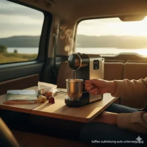 Frisch gebrühter Espresso aus der Kapselmaschine 12V Auto für unterwegs.