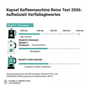 Diagramm der schnellen Aufheizzeiten im aktuellen kapsel kaffeemaschine reise test 2026.