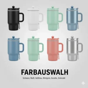 Verschiedene Farbvarianten der verfügbaren french press to go becher Modelle.