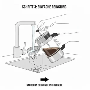 Die einfache Reinigung einer französische presse reisemodell nach dem Gebrauch.