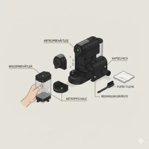 Illustration of a summer picnic at the beach featuring an akku nespresso maschine outdoor on a blanket.