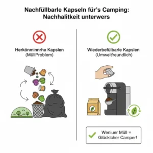 Illustration zur Nutzung von Mehrwegkapseln in einer kleine kapselmaschine wohnmobil.