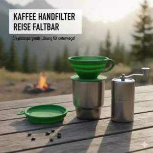 Ein kompakter faltbarer Handfilter als reise kaffeemaschine filter ohne strom für den Rucksack.