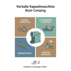 Infografik über die Vorteile der Nutzung einer Kapselmaschine Boot Camping.