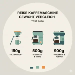 Eine Infografik über die leichtesten Modelle im Reise Filterkaffeemaschine Test 2026.