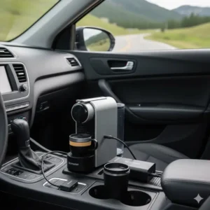 Die Stromversorgung im nespresso maschine tragbar test über USB-Anschluss im Auto.