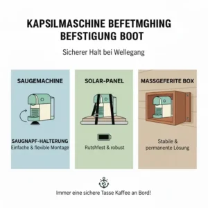 Illustration zur sicheren Halterung für die Kapselmaschine Boot Camping bei Wellengang.