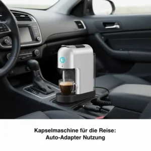 Nutzung einer kompatible Kapselmaschine Reise mit einem 12V-Adapter im Auto.