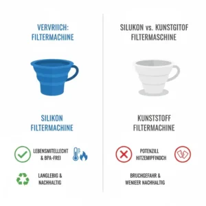 Infografik zum Vergleich der filtermaschine faltbar silikon mit herkömmlichem Kunststoff.