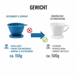 Illustration zum geringen Gewicht und der Portabilität der filtermaschine faltbar silikon.
