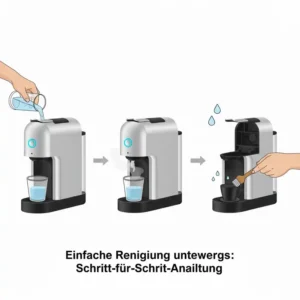 Anleitung zur schnellen Reinigung der kompatible Kapselmaschine Reise für unterwegs.