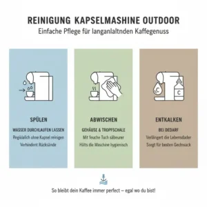 Anleitung zur schnellen Reinigung der Kapselmaschine Boot Camping im Freien.