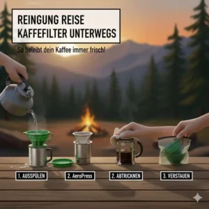 Tipps zur einfachen Reinigung einer reise kaffeemaschine filter ohne strom nach dem Gebrauch.