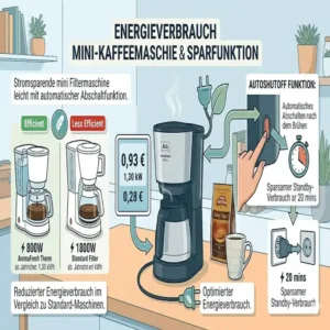 Darstellung der Energieeffizienz einer mini Filtermaschine leicht mit automatischer Abschaltung.