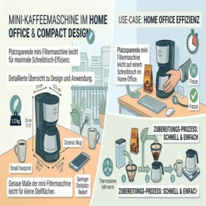 Platzsparende mini Filtermaschine leicht auf einem Schreibtisch im Home Office platziert.