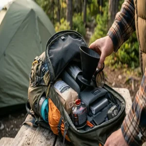 Die kompakte Bauweise der tragbare Filterkaffeemaschine Camping passt ideal in einen Wanderrucksack.