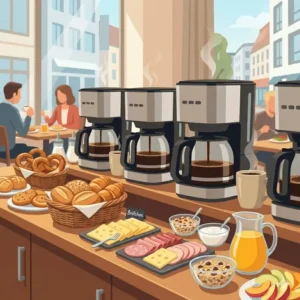 A small filterkaffeemaschine hotel klein on a breakfast buffet in a guesthouse or small hotel.