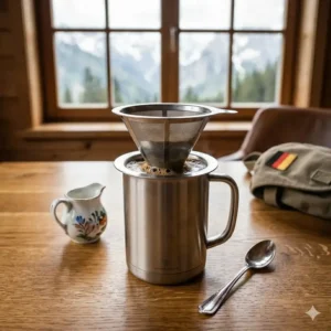 Ein nachhaltiger kaffee reisefilter edelstahl als umweltfreundlicher Ersatz für Papierfilter.