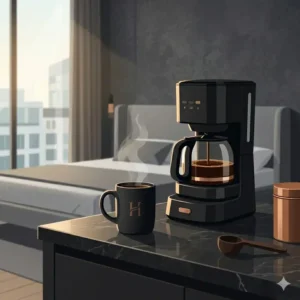Elegant black design of a compact filterkaffeemaschine hotel klein for guest rooms.